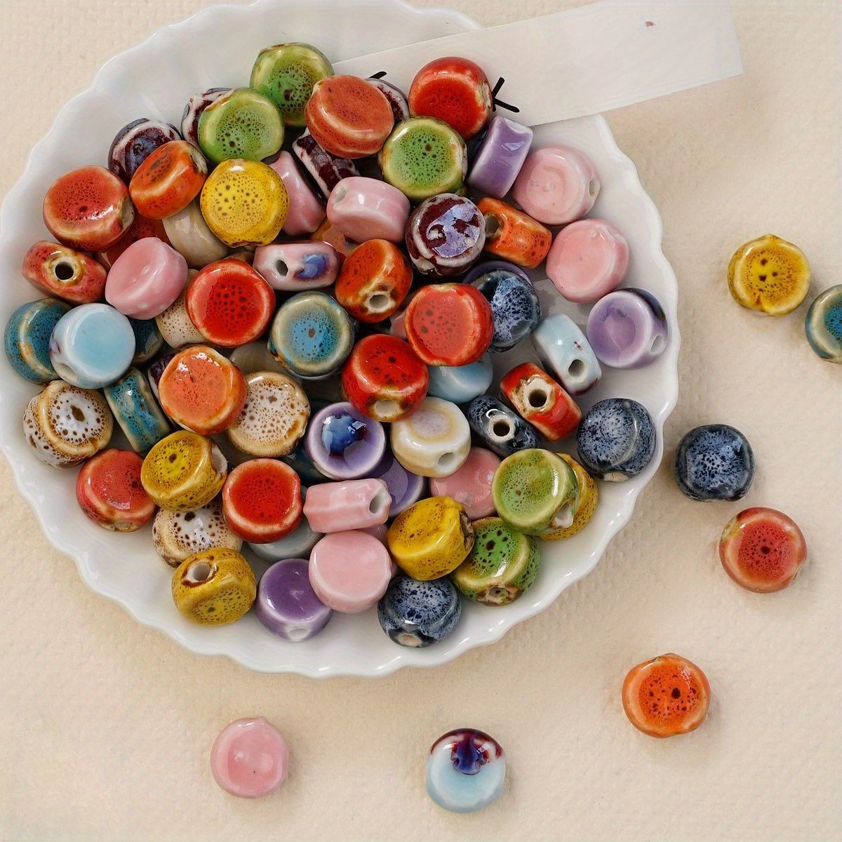 100pcs Jingdezhen Ceramic Loose Beads for DIY Jewellery Accessories